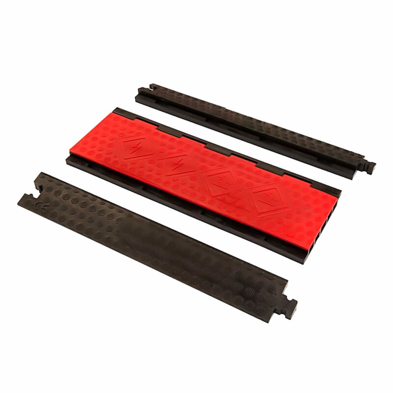 Modular Red Floor 5-Channel Cable Ramp | Heavy-Duty